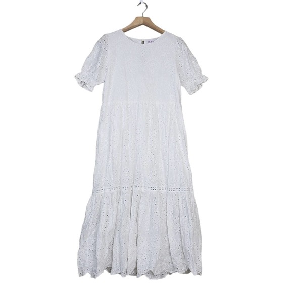 Lalavon Dresses & Skirts - Lalavon Womens S White Eyelet Short Sleeve Ruffle Midi Dress